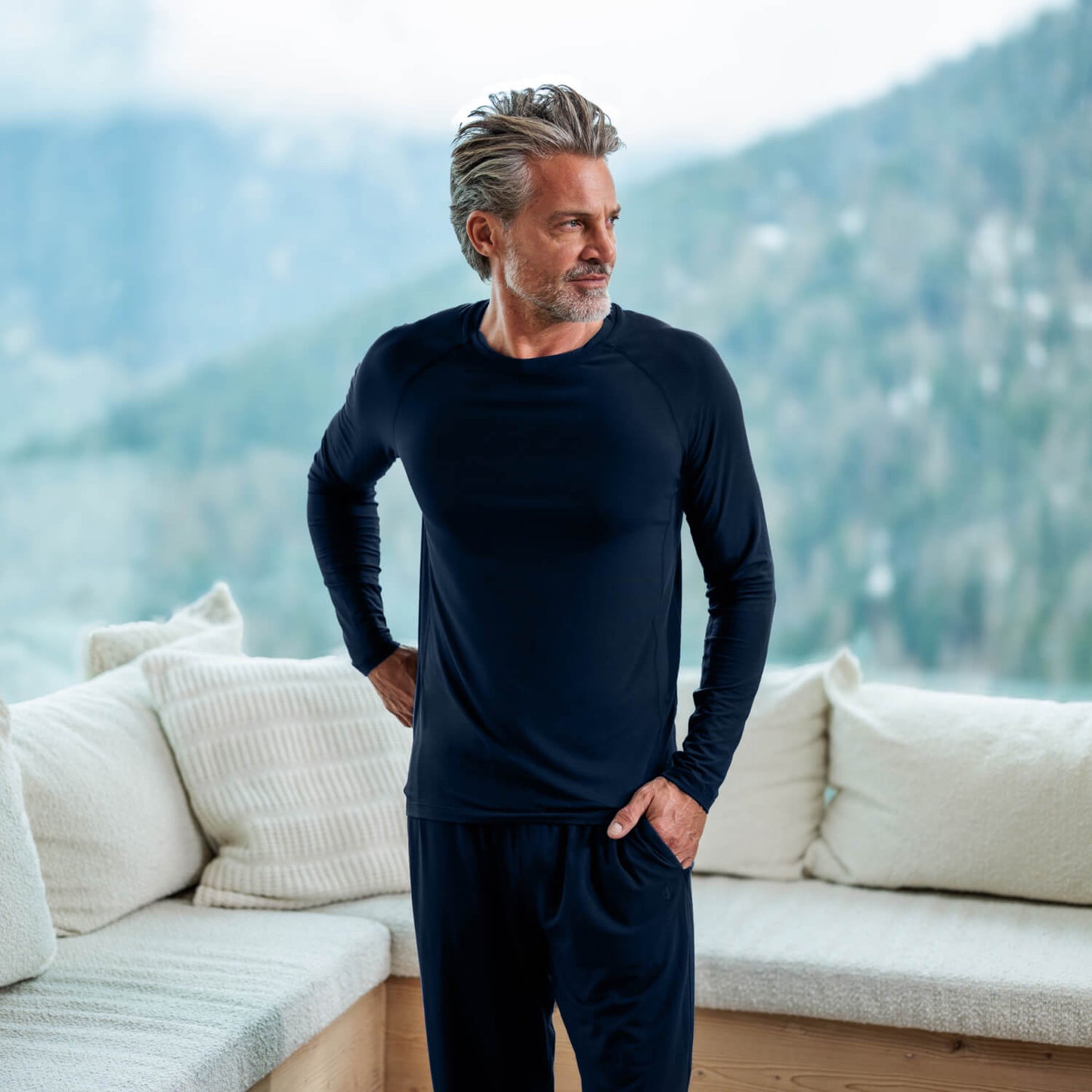 Balance long sleeves shirt men || Midnight blue