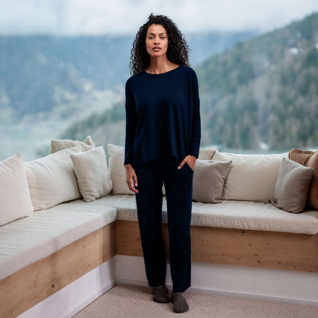 Atmungsaktives Pyjama-Top für Damen || Midnight blue