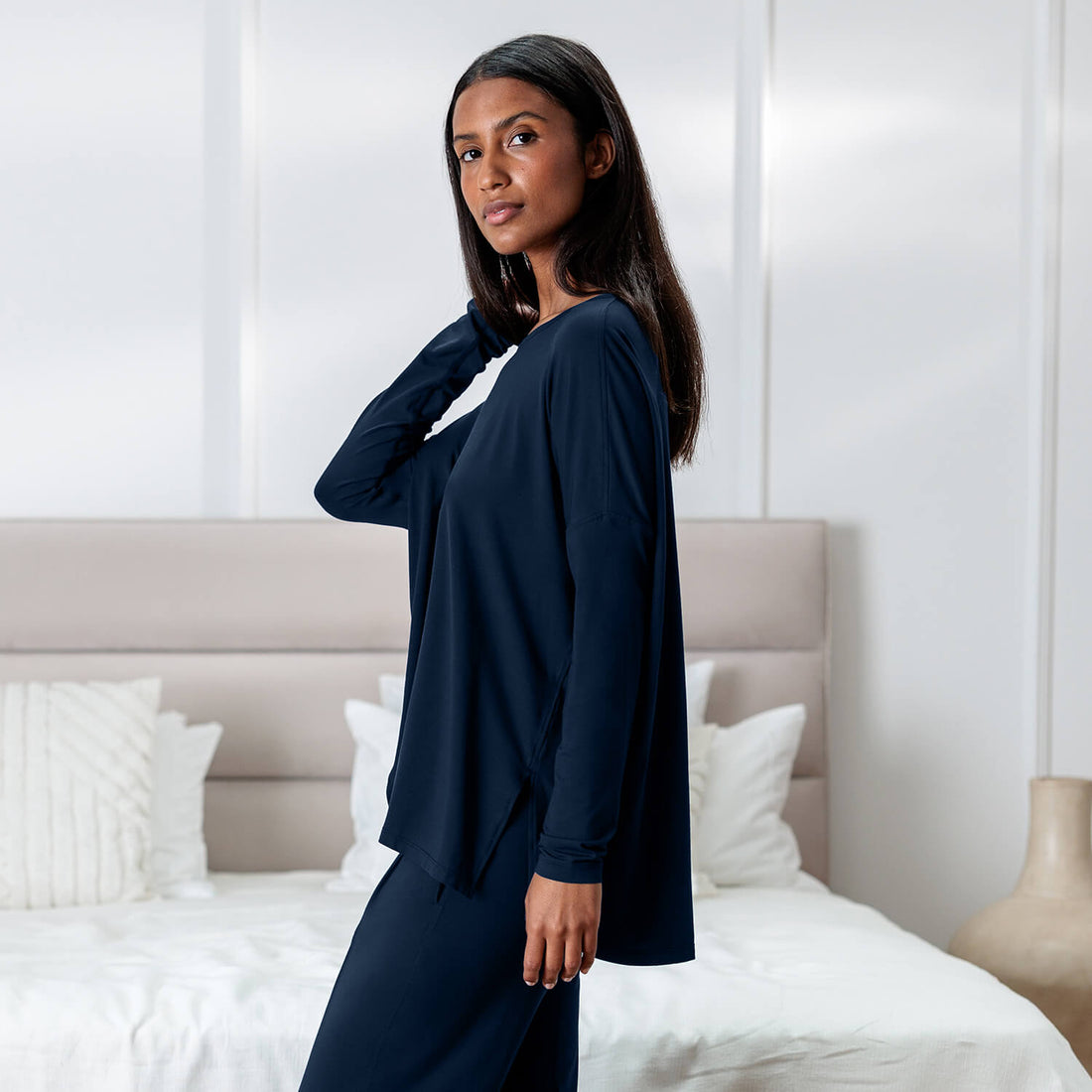 Atmungsaktives Pyjama-Top für Damen || Midnight blue