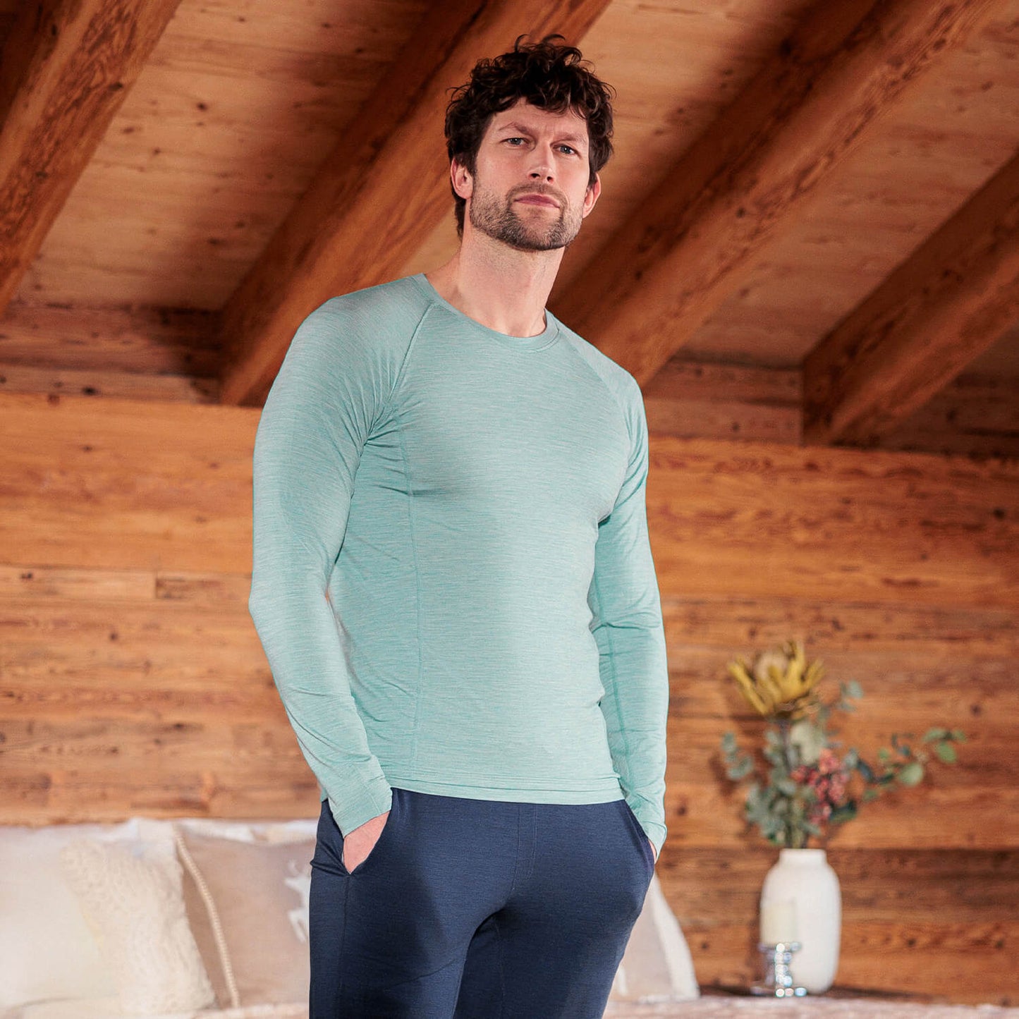 Merino Pyjamas Herren || Sage mist melange
