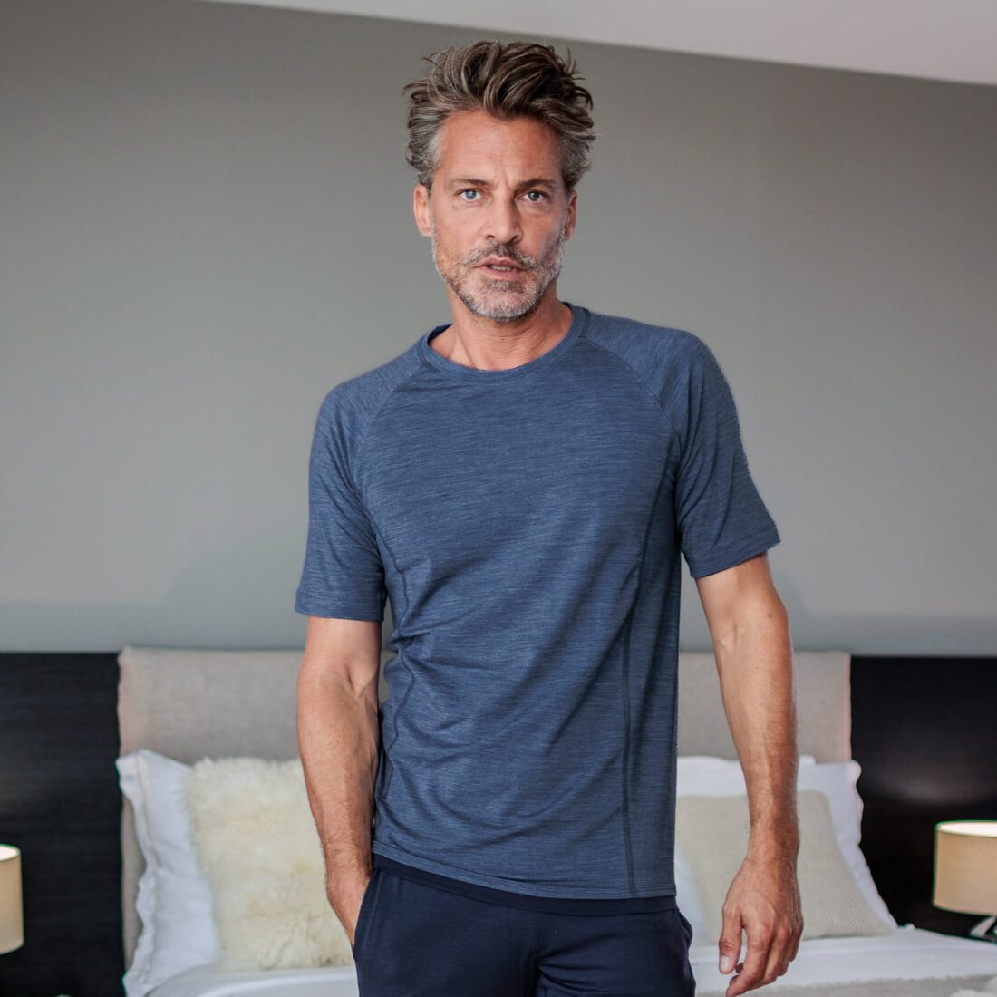 Merinowolle Schlafanzug || Blue Melange