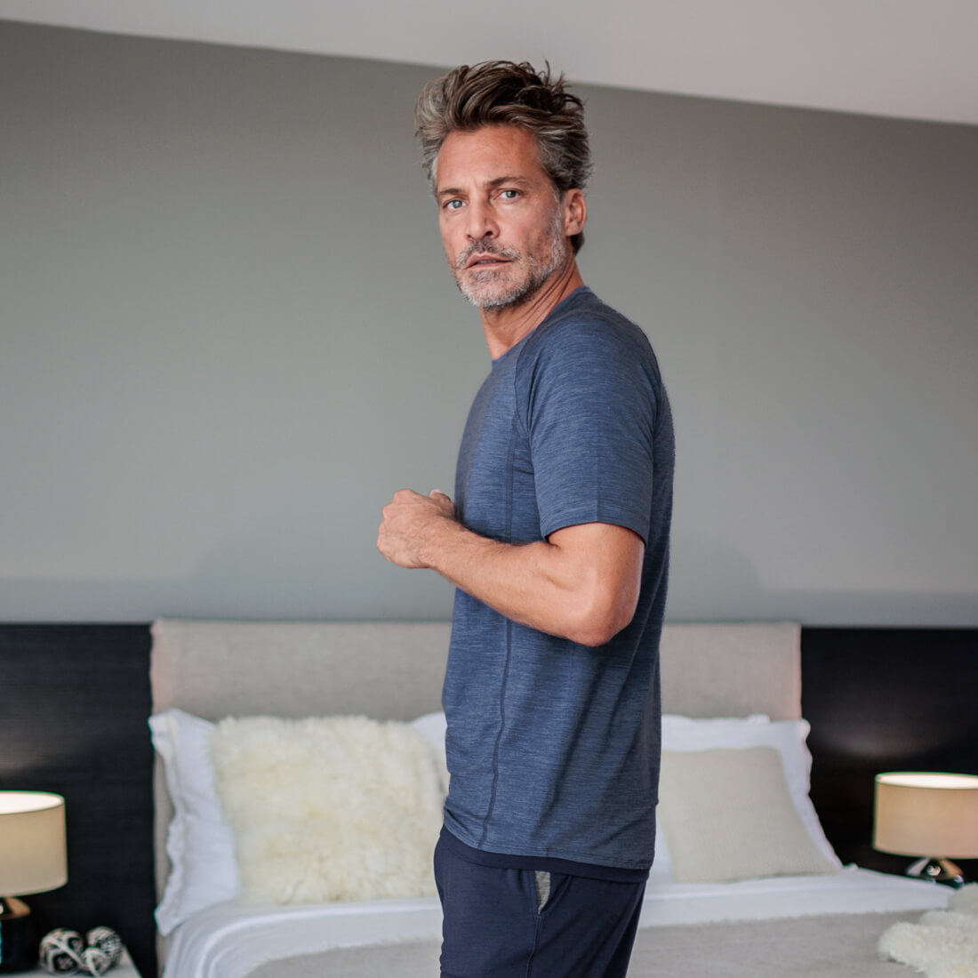 Merinowolle Schlafanzug || Blue Melange