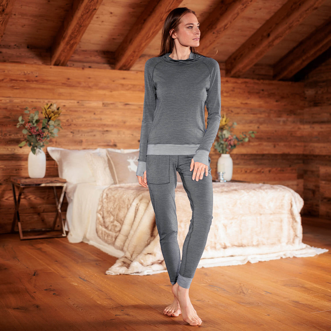 Merino Schlafanzug Damen Hose || Dark grey melange