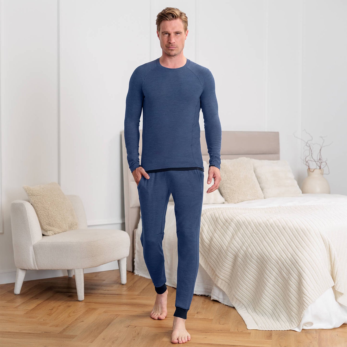 Merino Schlafanzug || Blue melange
