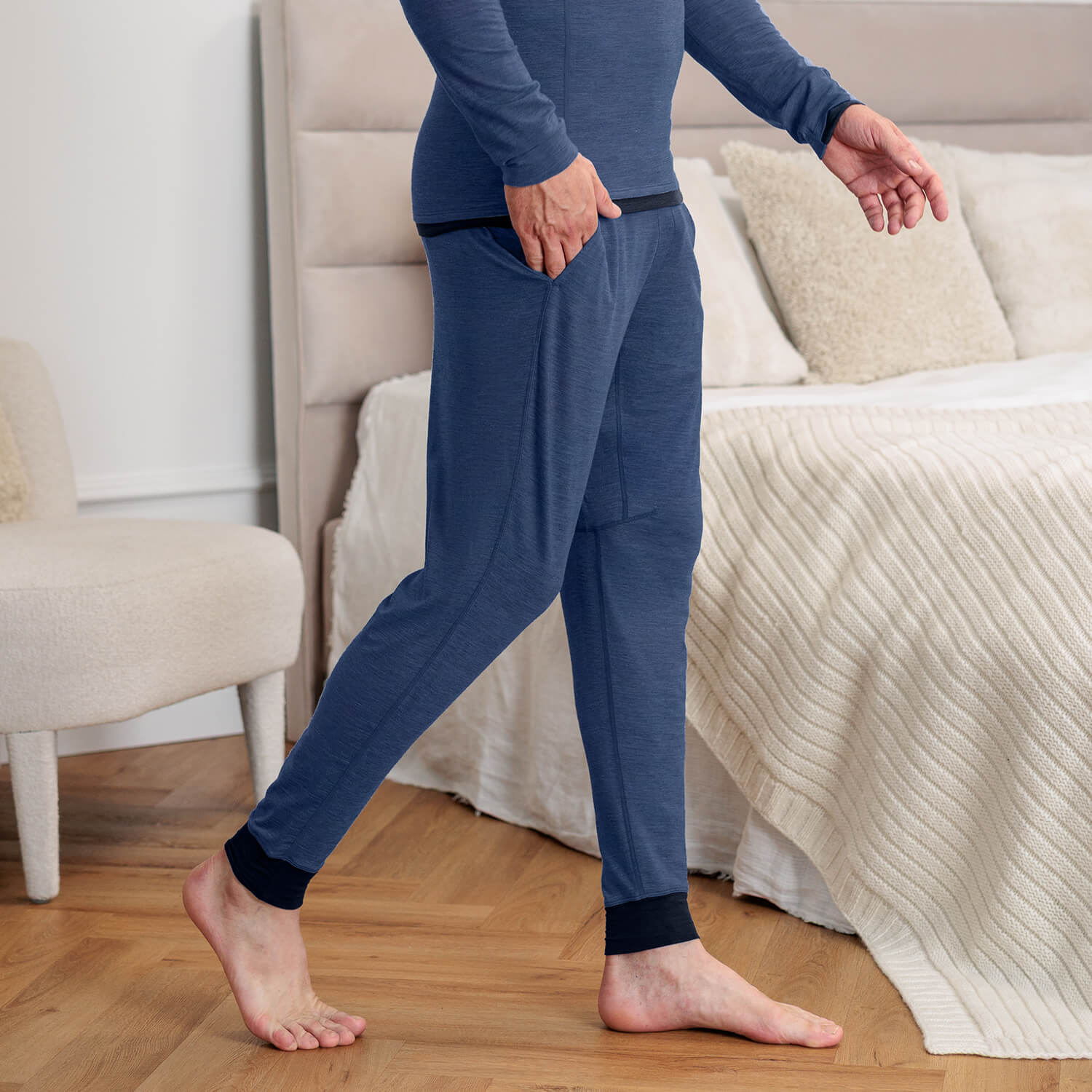 Merino Schlafanzug || Blue melange