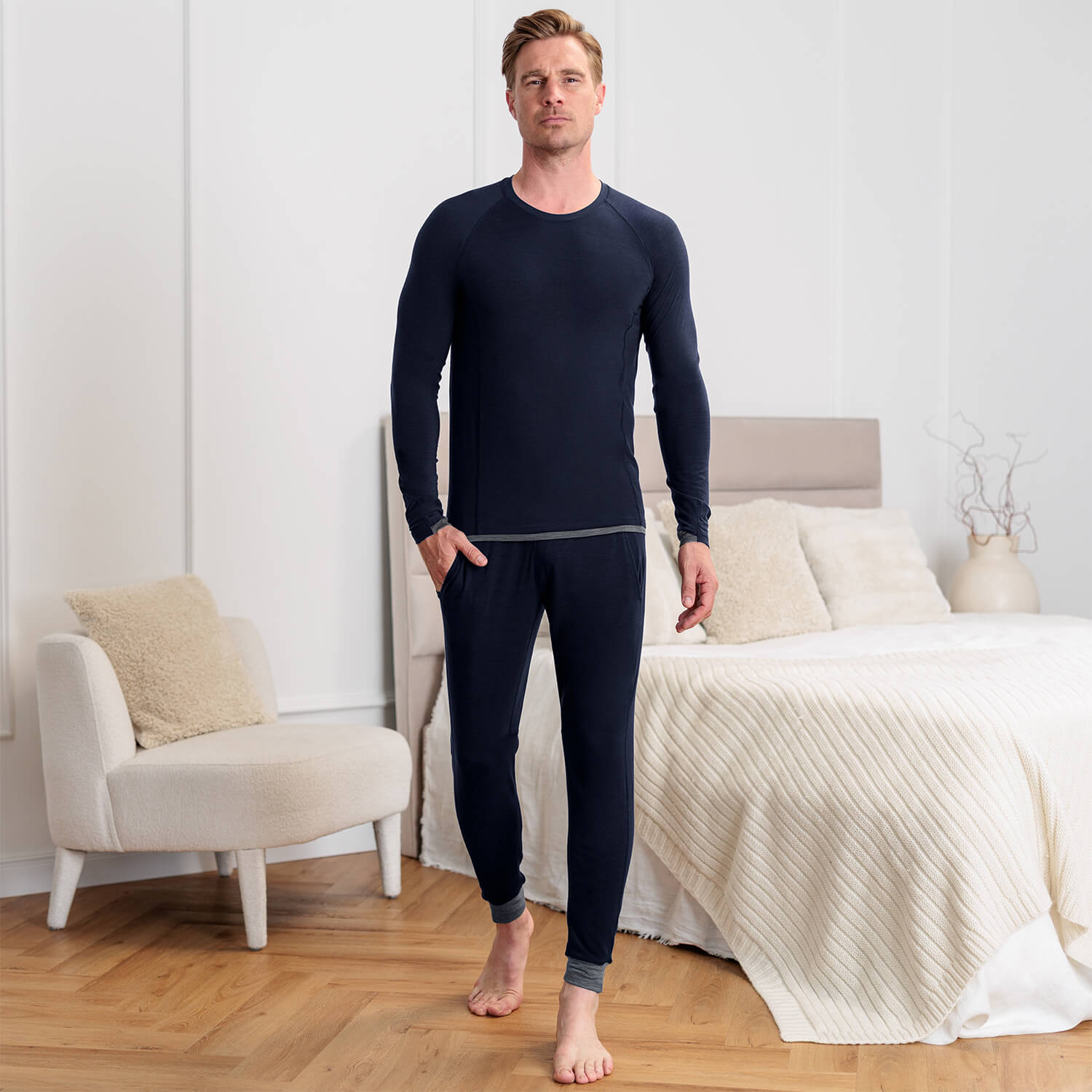 Merino Pyjama Herren || Winter night melange