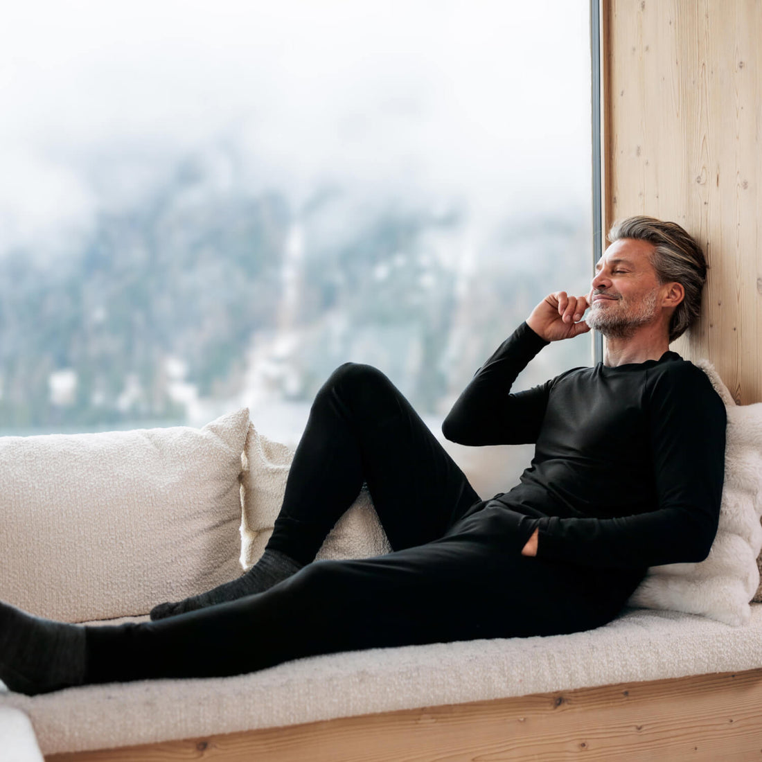 Merino Schlafanzug Herren || Black