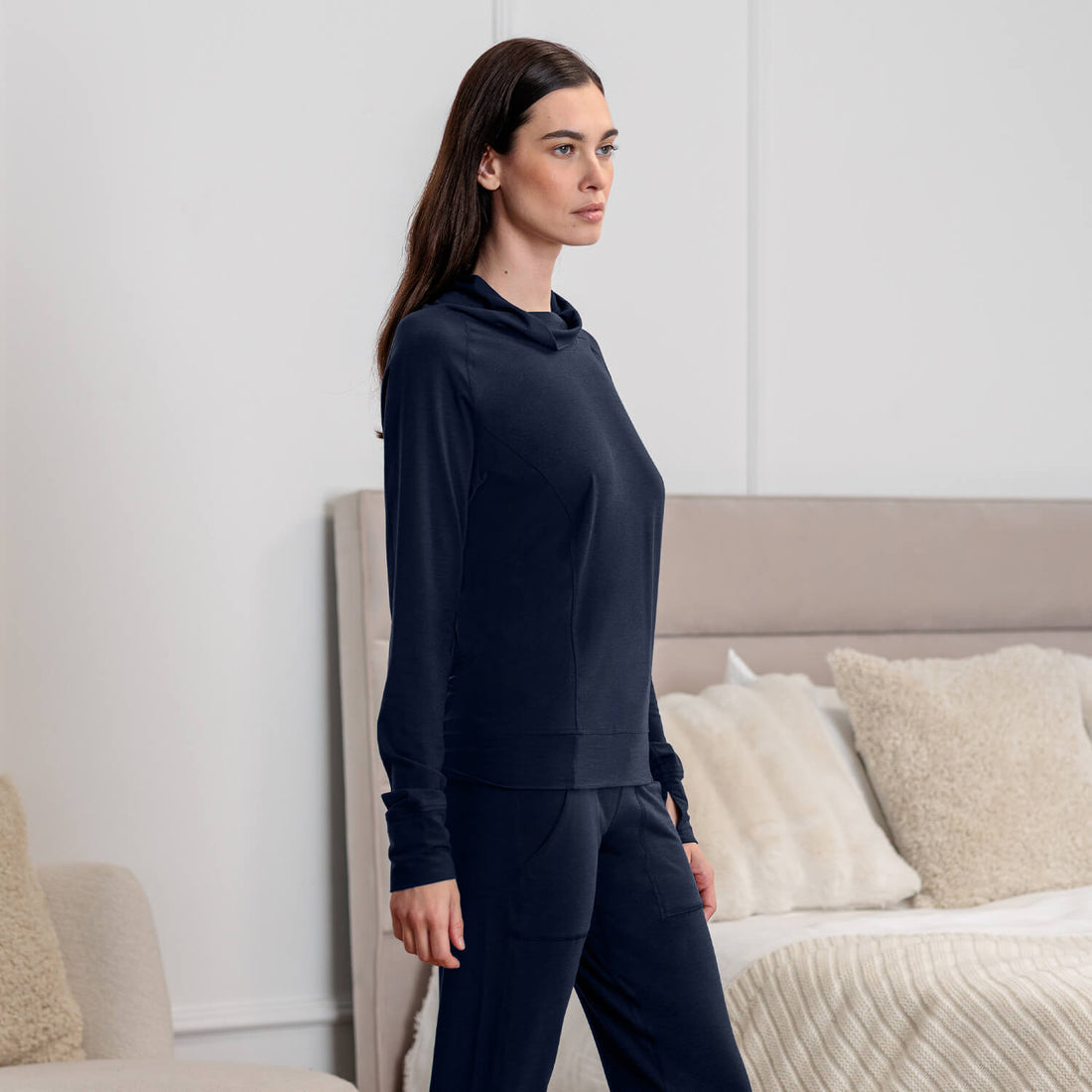 Merino Pyjamas Damen || Winter night melange