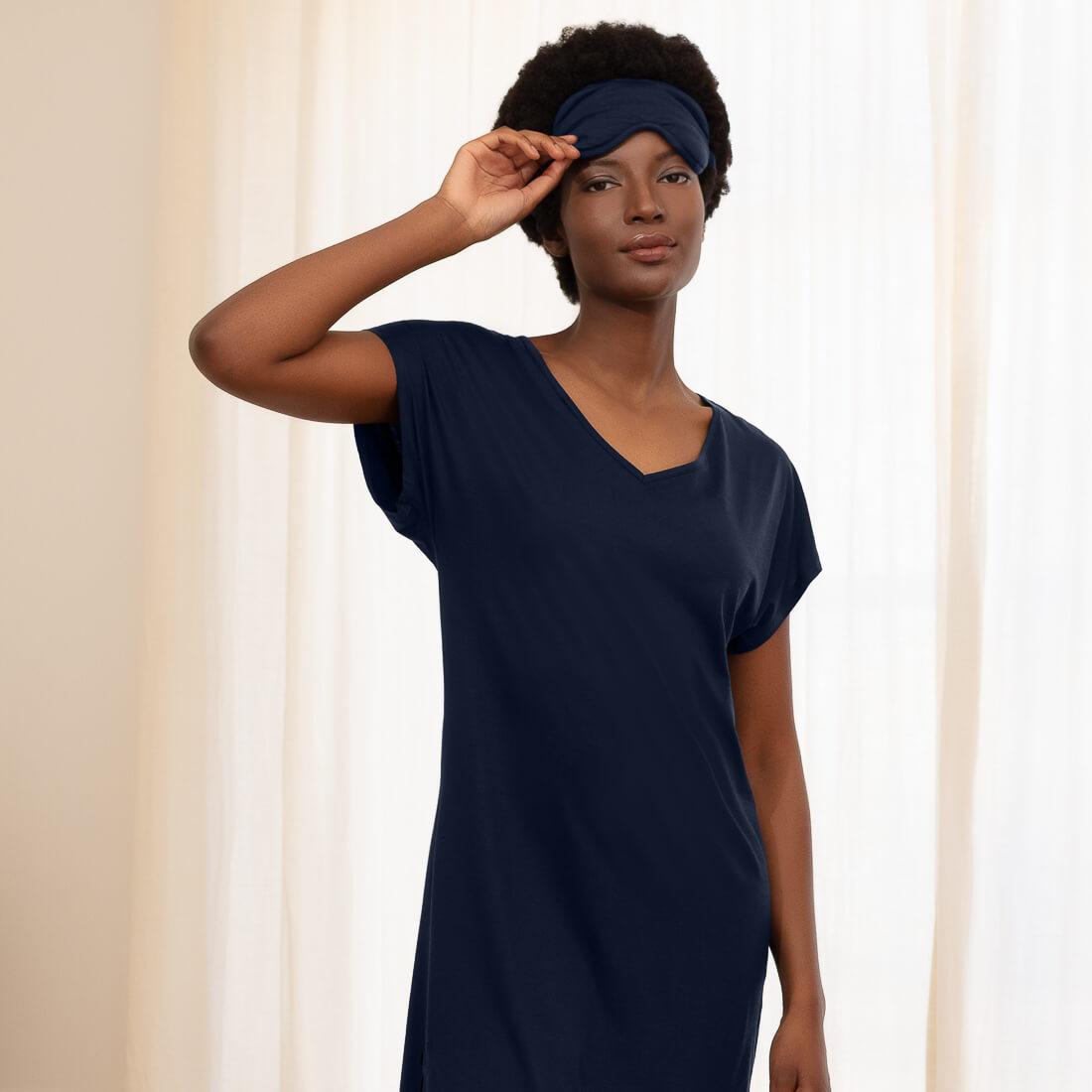 Kühlendes Nachthemd Damen || Navy blue