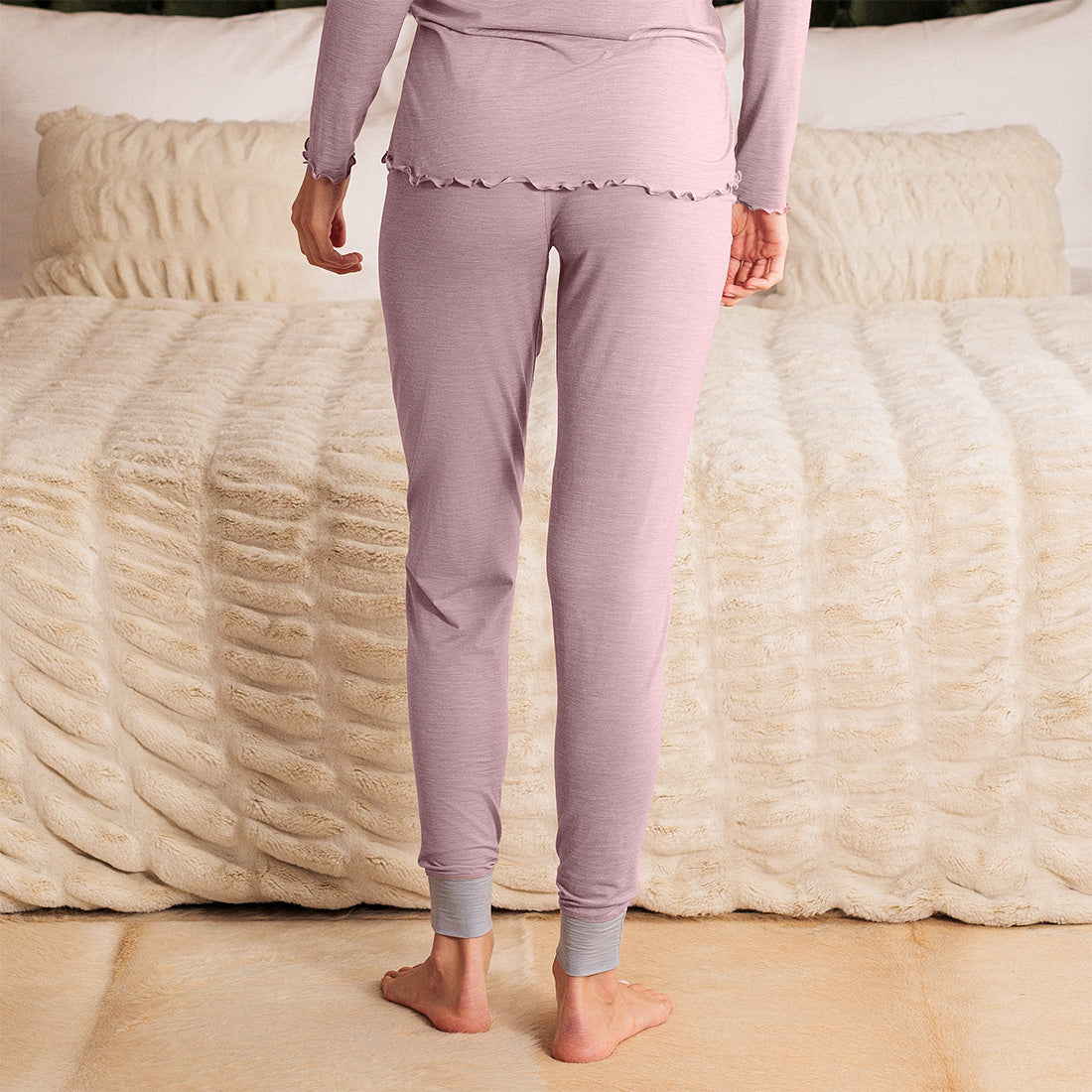 Merino Schlafanzug Damen Hose || Dusty pink melange