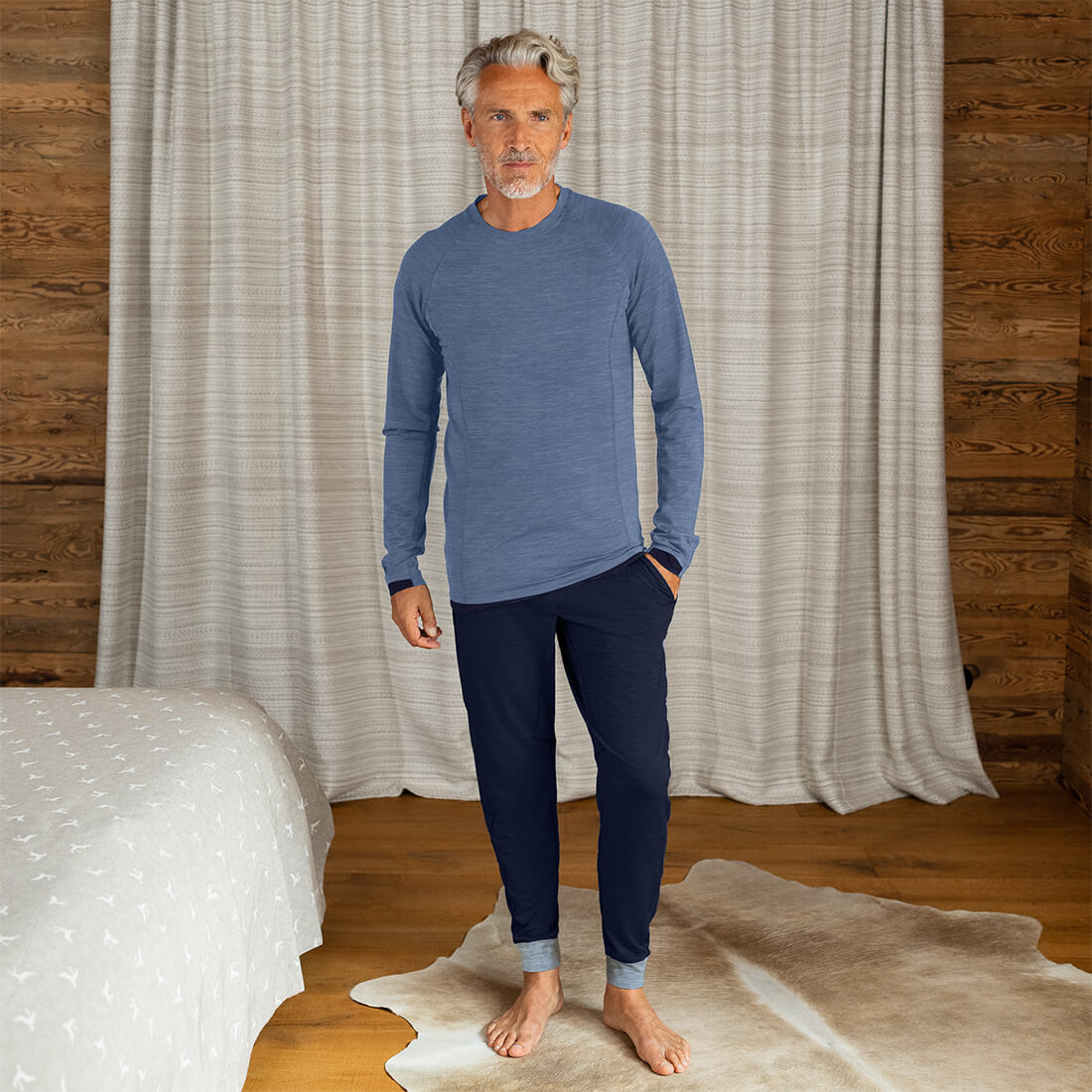 Merino Pyjamas Herren || Blue melange