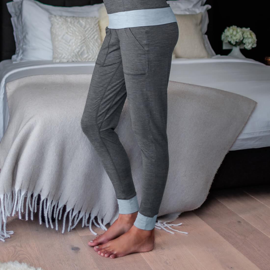 Merino Schlafanzug Damen Hose || Dark grey melange