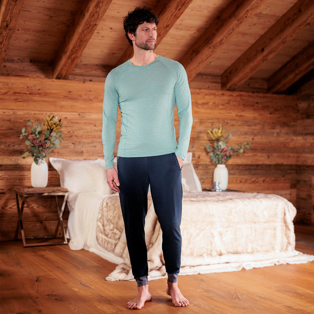 Merino Schlafanzug Herren || Sage Mist Melange