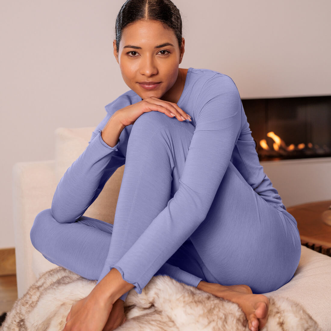 Merino Pyjama Damen Hose || Winter sky