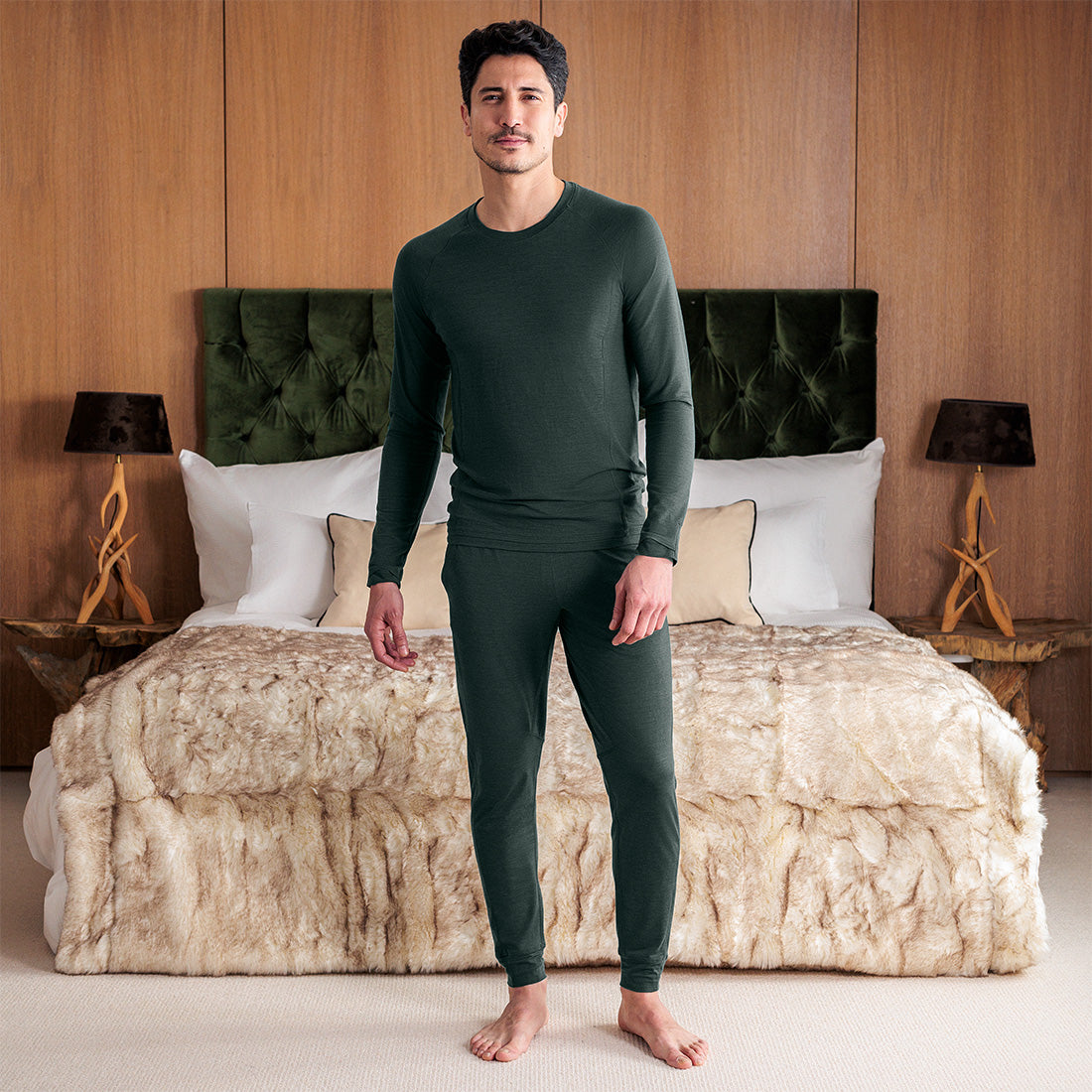 Merino Schlafanzug Herren || Emerald