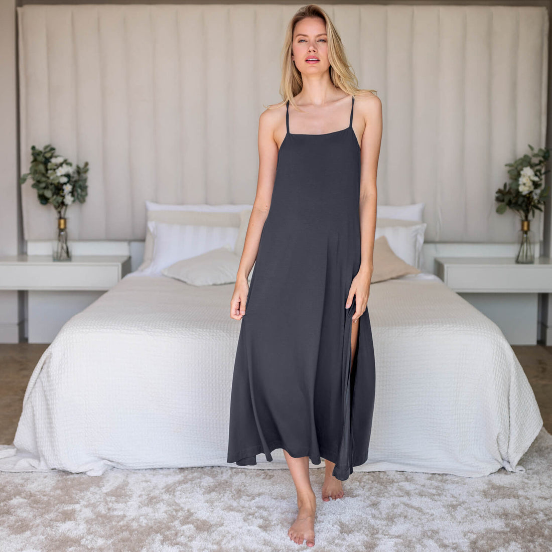 Kühlendes langes Slip Dress || Cool grey