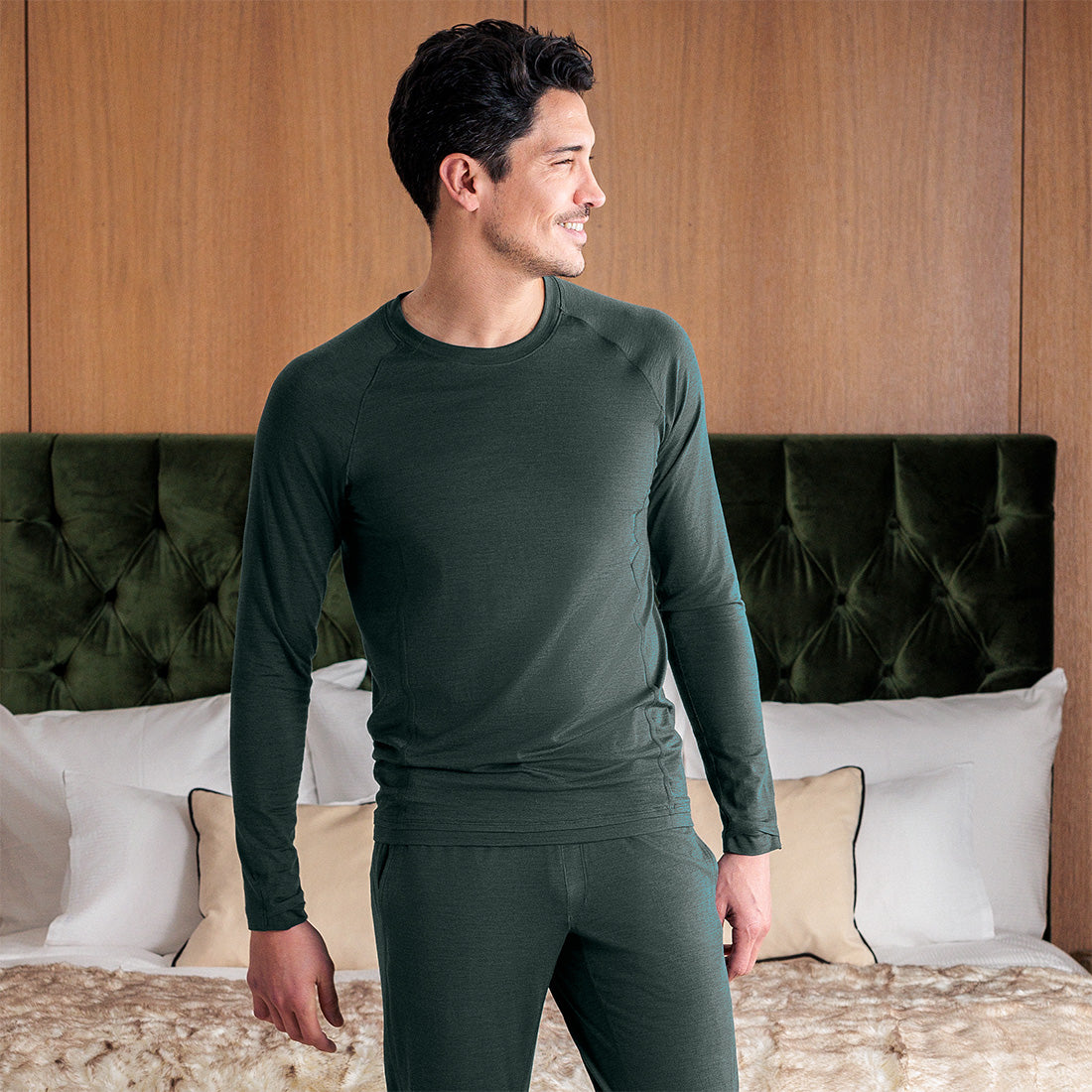 Merino Schlafanzug Herren || Emerald