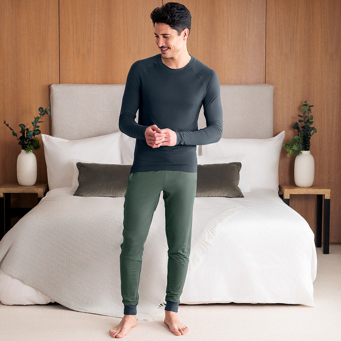 Pyjama Hose Herren || Balsam green