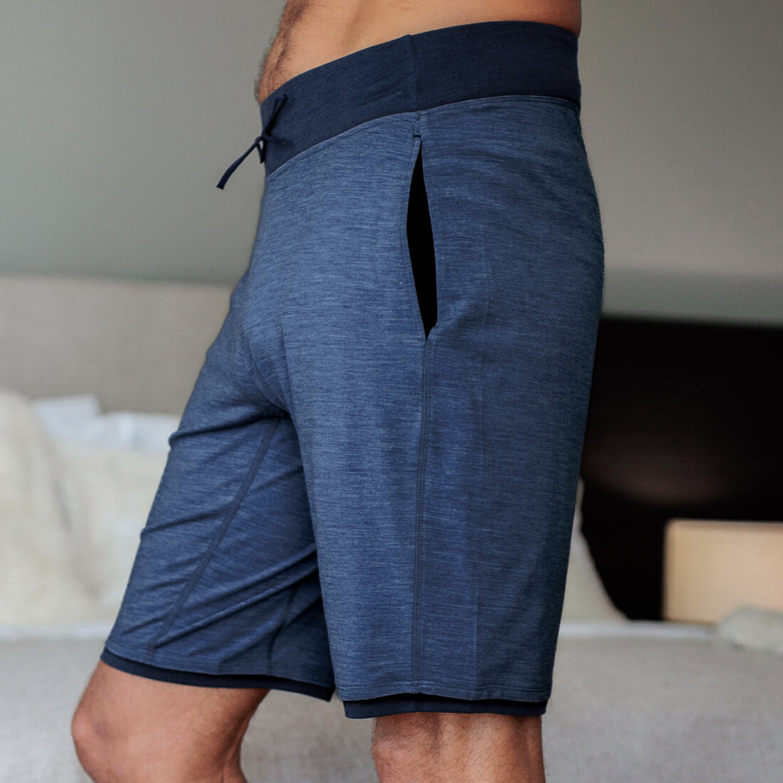 Merinowolle Schlafanzug Shorts Herren || Blue melange