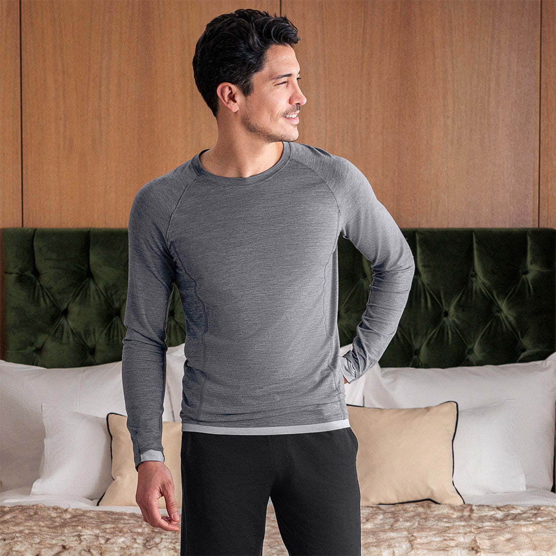 Merino Schlafanzug Herren || Dark grey melange