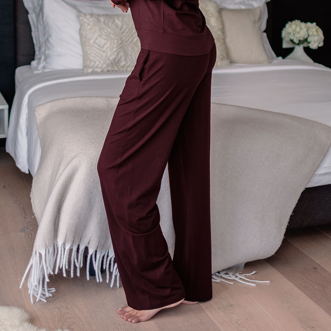 Warme Pyjamahose für Damen || Deep burgundy