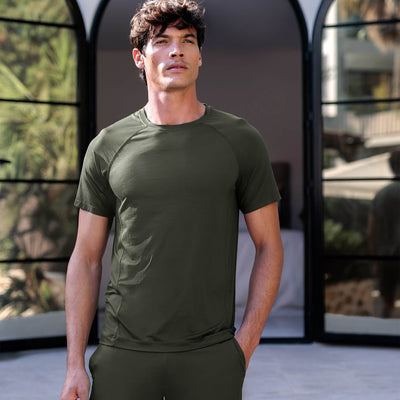 Sommer Pyjama T-Shirt Herren || Olive green