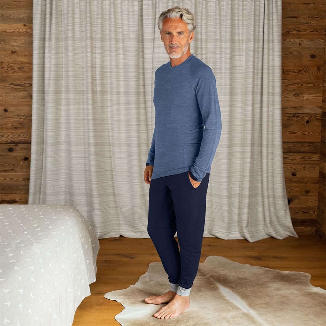 Merino Pyjamas Herren || Blue melange