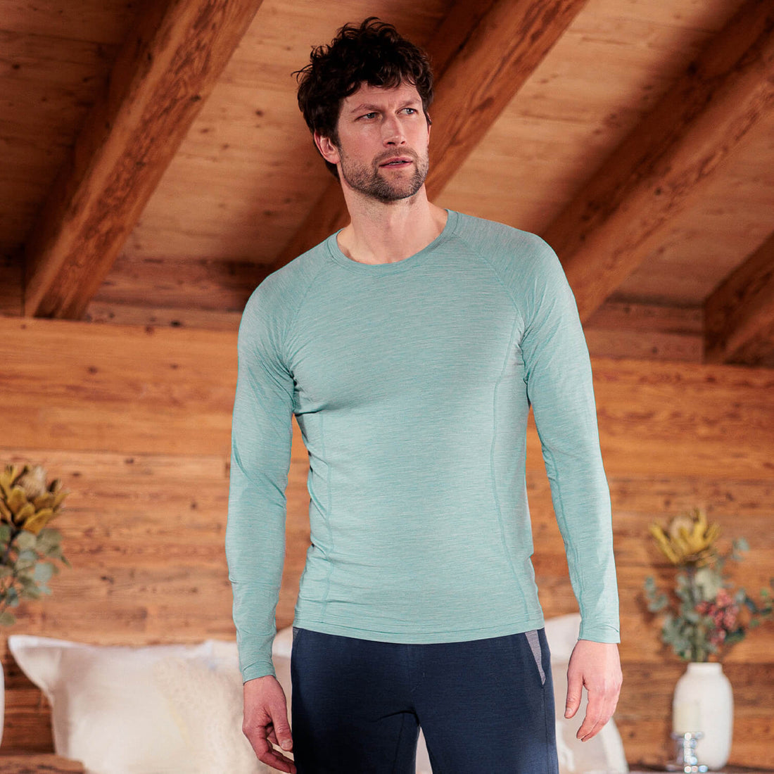 Merino Schlafanzug Herren || Sage Mist Melange