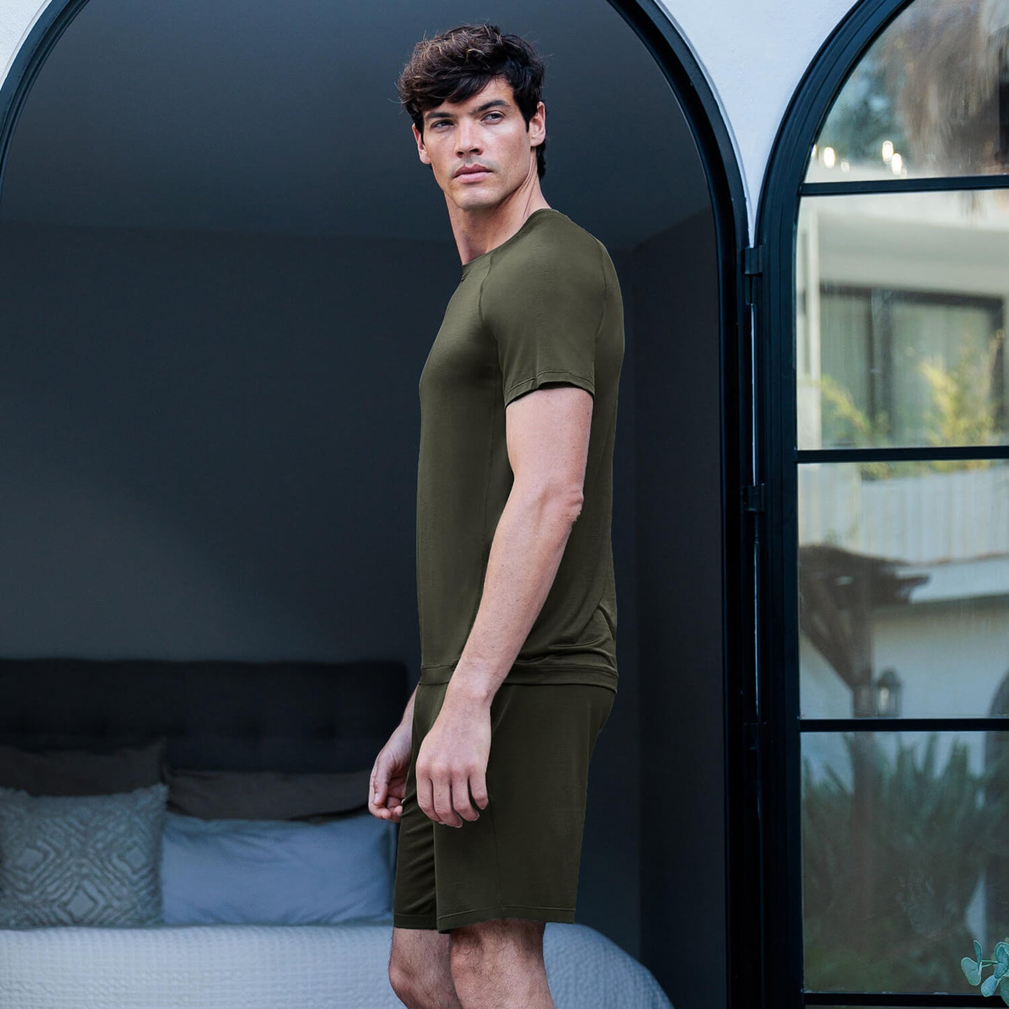 Sommer Pyjama T-Shirt Herren || Olive green