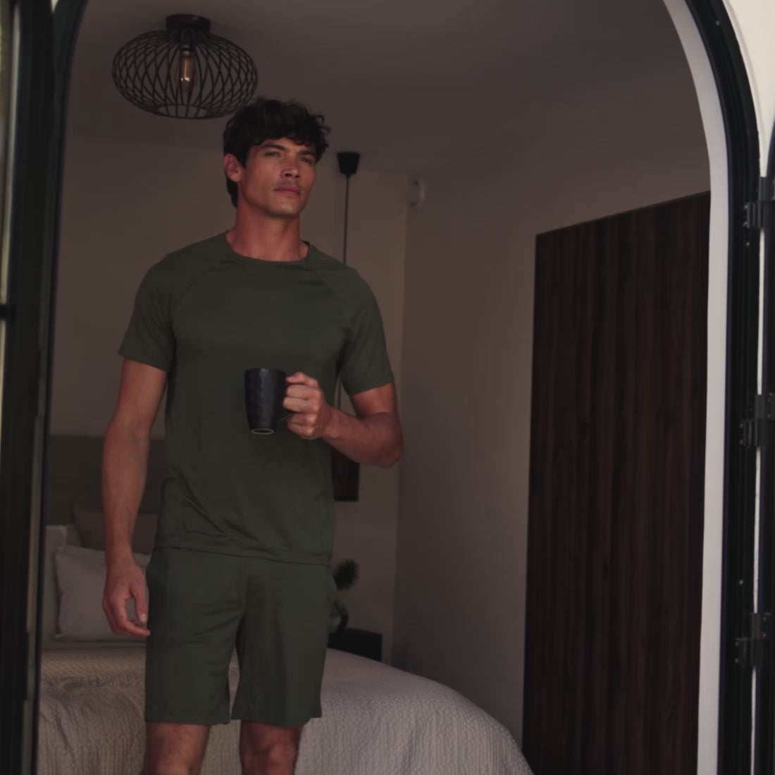 Sommer Pyjama T-Shirt Herren || Olive green