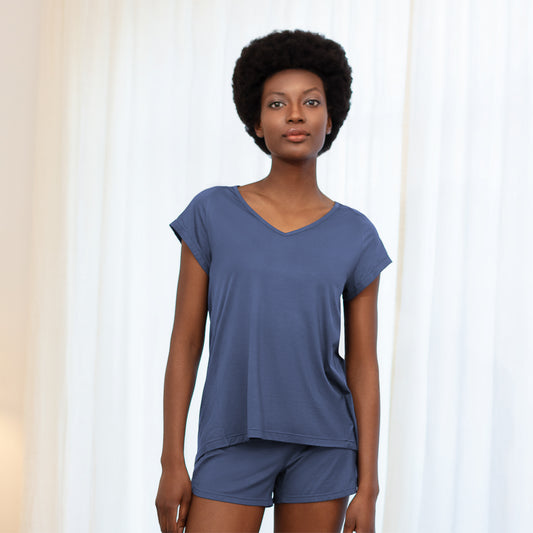 Sommer Pyjama Damen || Coastal blue